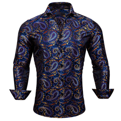 Blue, Red and Yellow Paisley Silk Dress Shirt shirt S   - Sophisticated Gentlemen