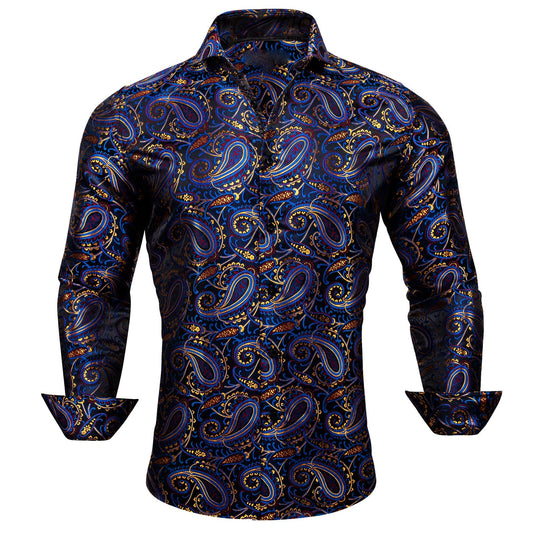 Blue, Red and Yellow Paisley Silk Dress Shirt shirt S   - Sophisticated Gentlemen