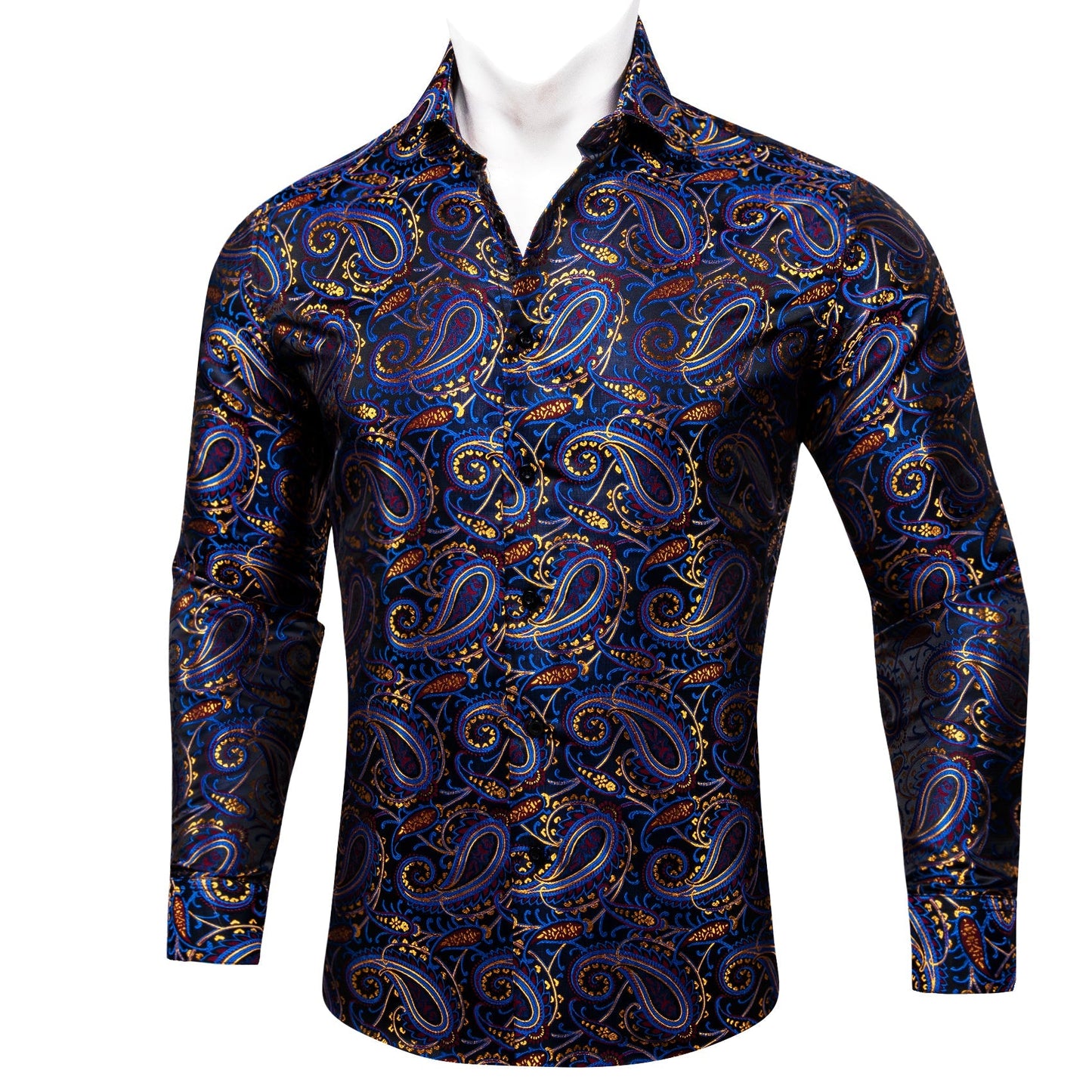 Blue, Red and Yellow Paisley Silk Dress Shirt shirt    - Sophisticated Gentlemen
