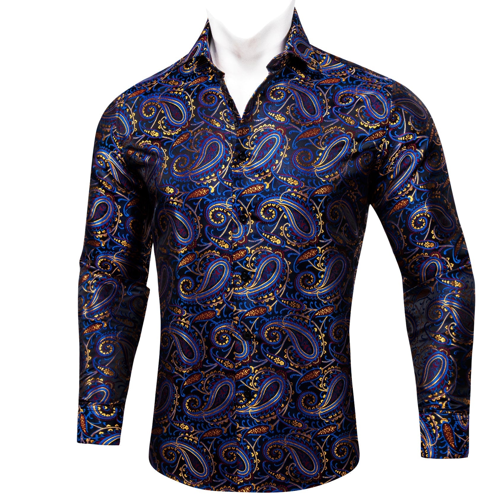 Blue, Red and Yellow Paisley Silk Dress Shirt shirt    - Sophisticated Gentlemen