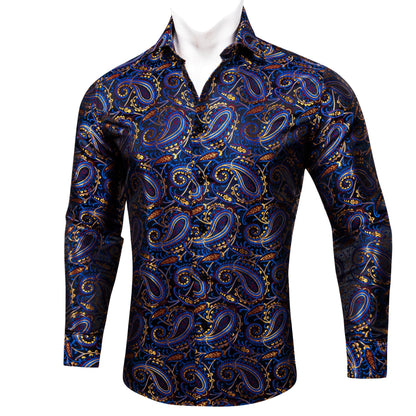 Blue, Red and Yellow Paisley Silk Dress Shirt shirt    - Sophisticated Gentlemen