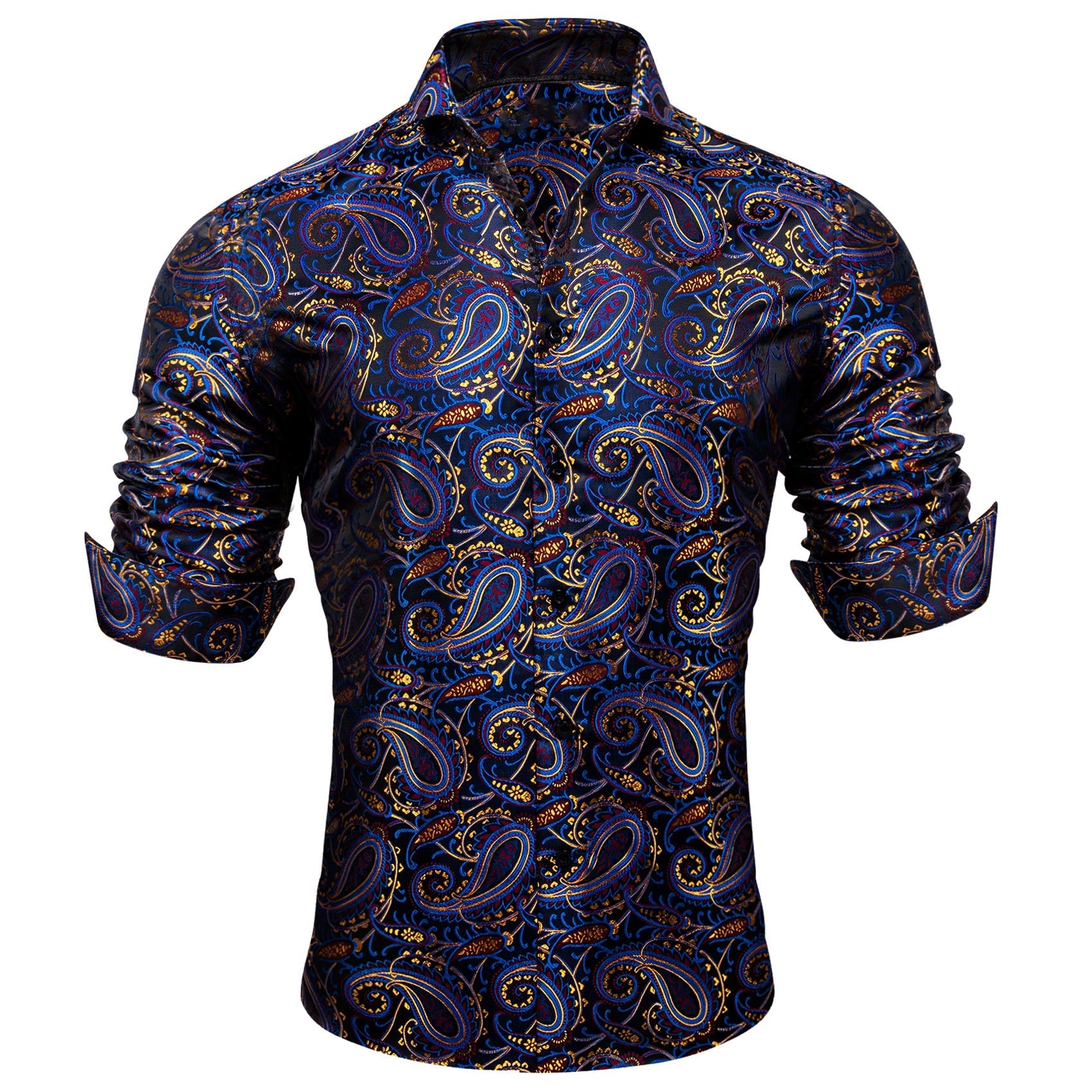 Blue, Red and Yellow Paisley Silk Dress Shirt shirt    - Sophisticated Gentlemen