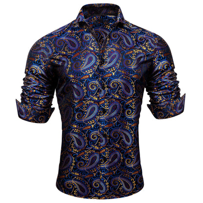 Blue, Red and Yellow Paisley Silk Dress Shirt shirt    - Sophisticated Gentlemen