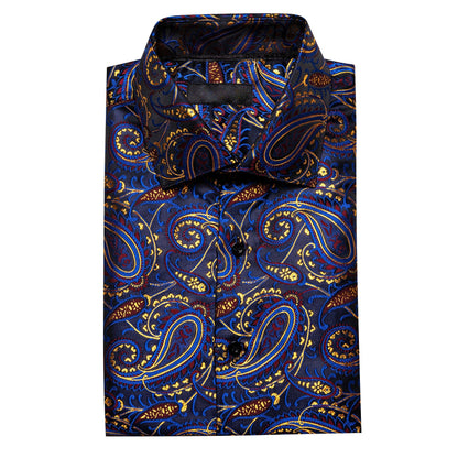 Blue, Red and Yellow Paisley Silk Dress Shirt shirt    - Sophisticated Gentlemen