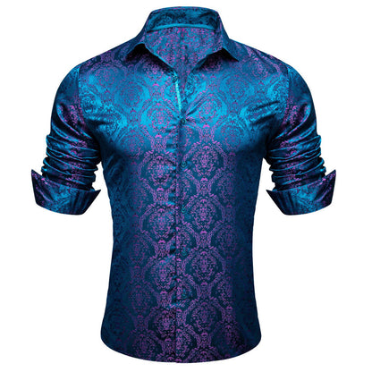 Sky Blue Pink Paisley Silk Dress Shirt shirt    - Sophisticated Gentlemen