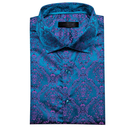 Sky Blue Pink Paisley Silk Dress Shirt shirt    - Sophisticated Gentlemen