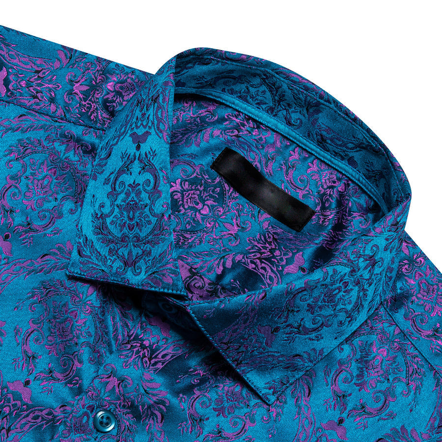Sky Blue Pink Paisley Silk Dress Shirt shirt    - Sophisticated Gentlemen