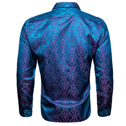 Sky Blue Pink Paisley Silk Dress Shirt shirt    - Sophisticated Gentlemen
