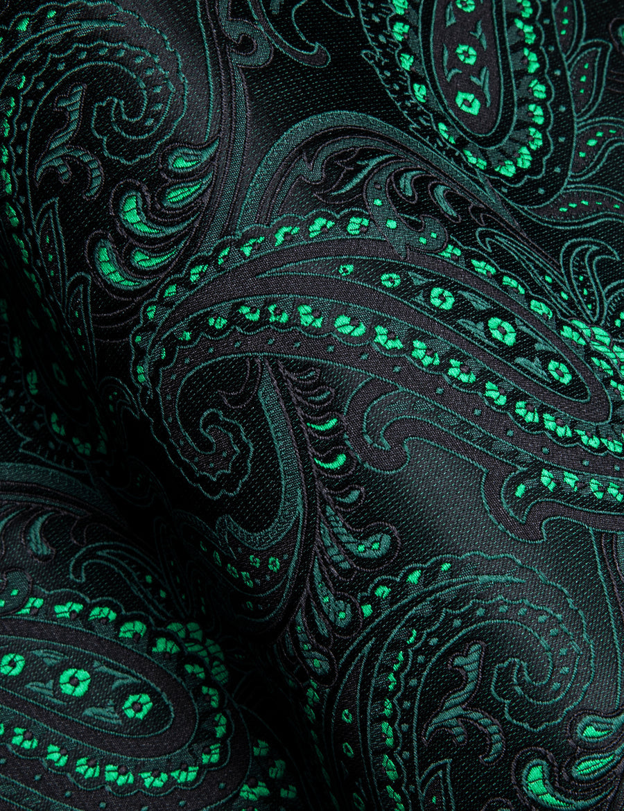 Dark Green Paisley Flower Pattern Silk Dress Shirt shirt    - Sophisticated Gentlemen