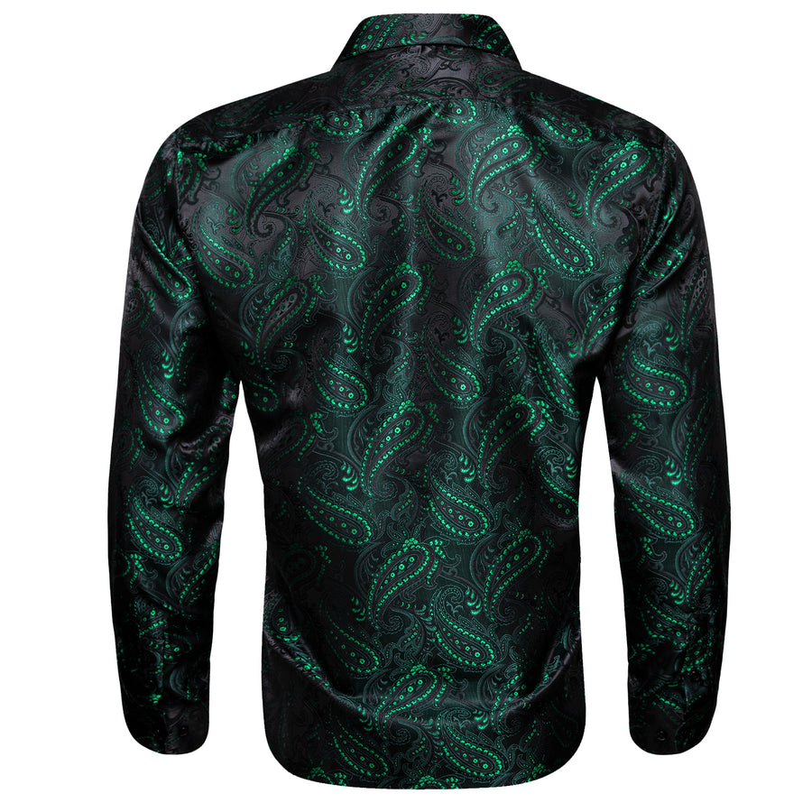 Dark Green Paisley Flower Pattern Silk Dress Shirt shirt    - Sophisticated Gentlemen