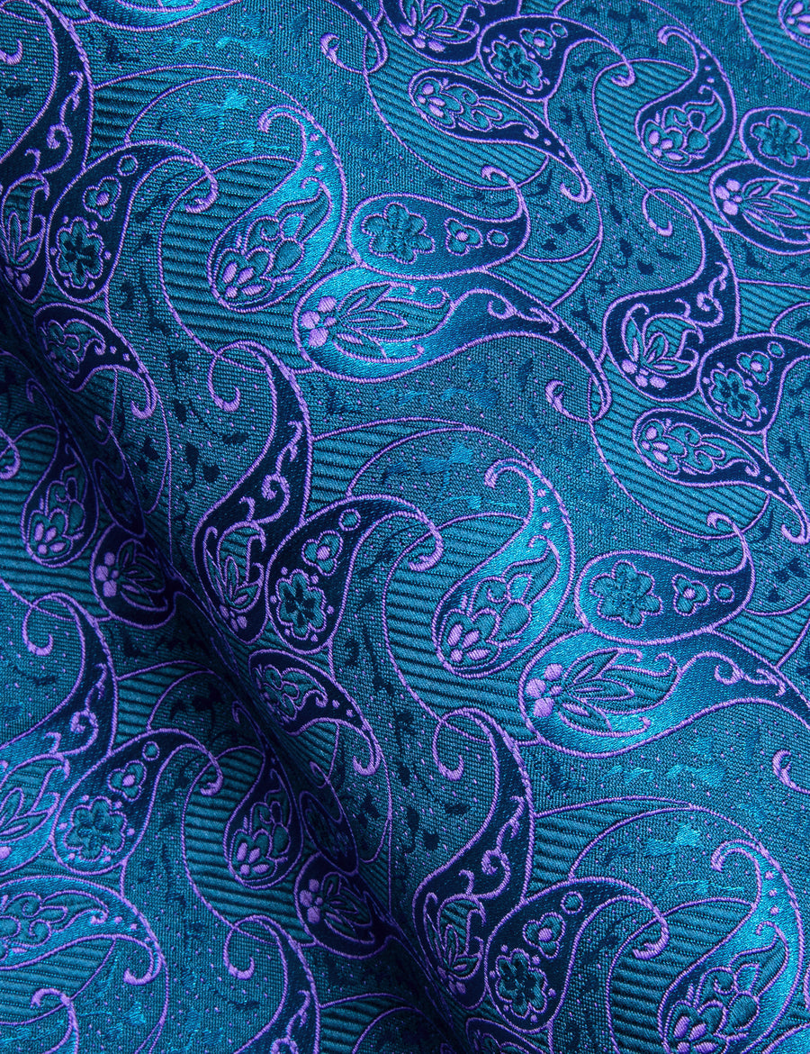 Royal Blue Purple Paisley Flower Pattern Silk Dress Shirt shirt    - Sophisticated Gentlemen