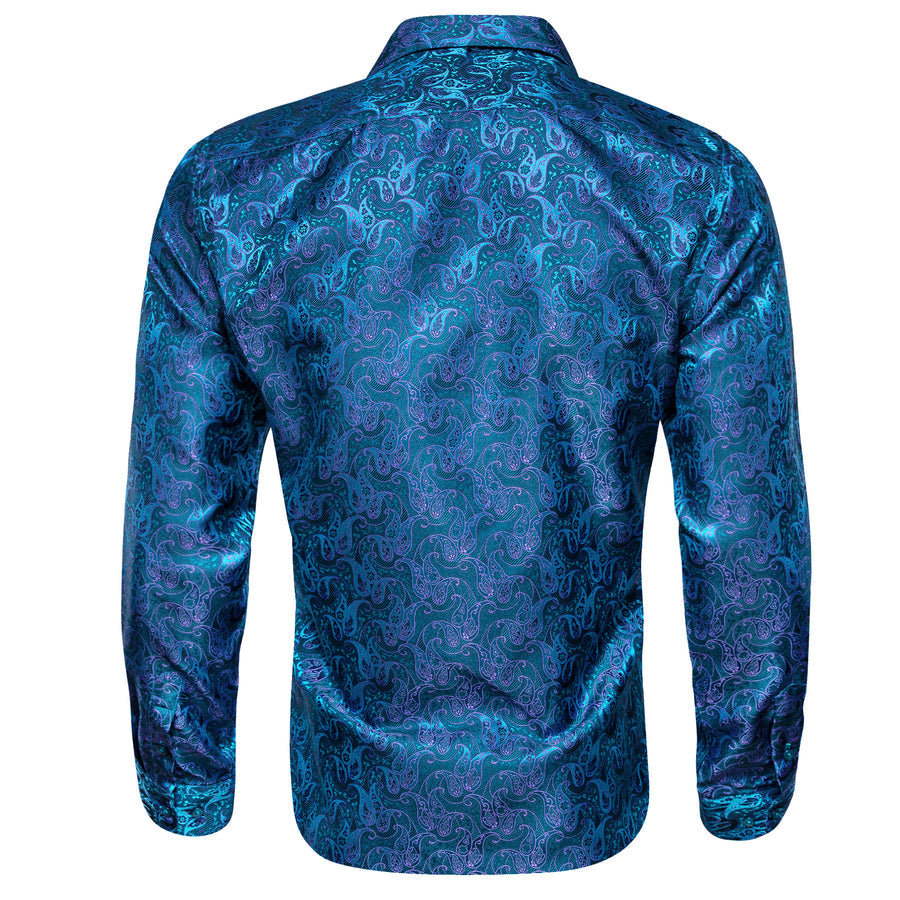 Royal Blue Purple Paisley Flower Pattern Silk Dress Shirt shirt    - Sophisticated Gentlemen
