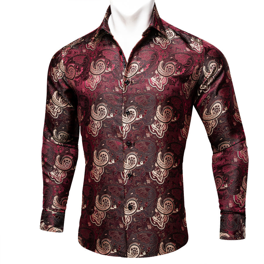 Deep Red Champagne Paisley Dress Shirt shirt S   - Sophisticated Gentlemen