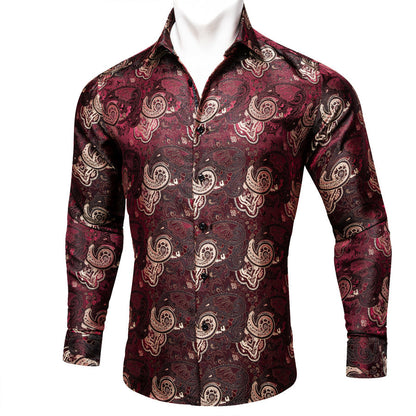 Deep Red Champagne Paisley Dress Shirt shirt S   - Sophisticated Gentlemen