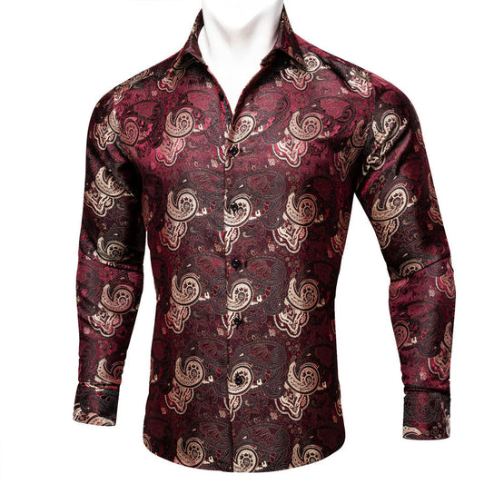 Deep Red Champagne Paisley Dress Shirt shirt S   - Sophisticated Gentlemen