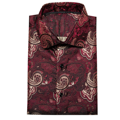Deep Red Champagne Paisley Dress Shirt shirt    - Sophisticated Gentlemen