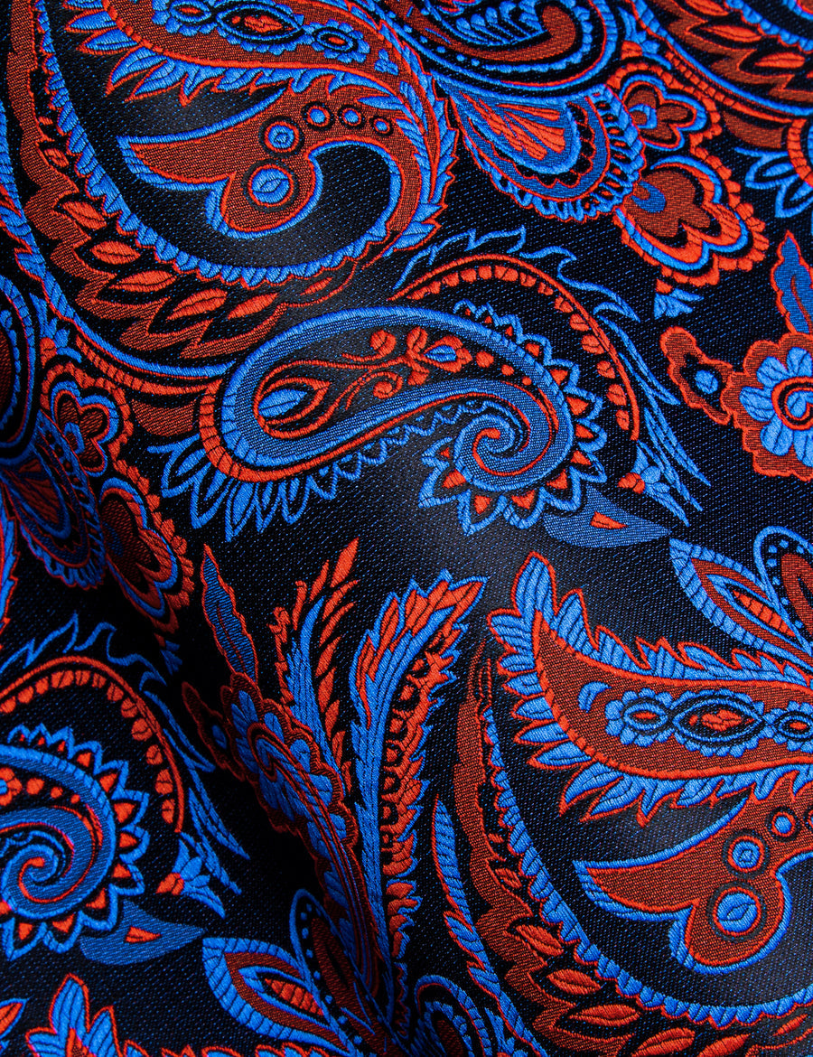 Blue Red Paisley Flower Pattern Silk Dress Shirt shirt    - Sophisticated Gentlemen