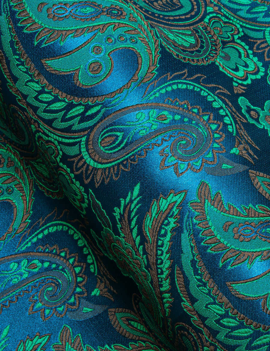 Blue Teal Paisley Flower Pattern Silk Dress Shirt shirt    - Sophisticated Gentlemen