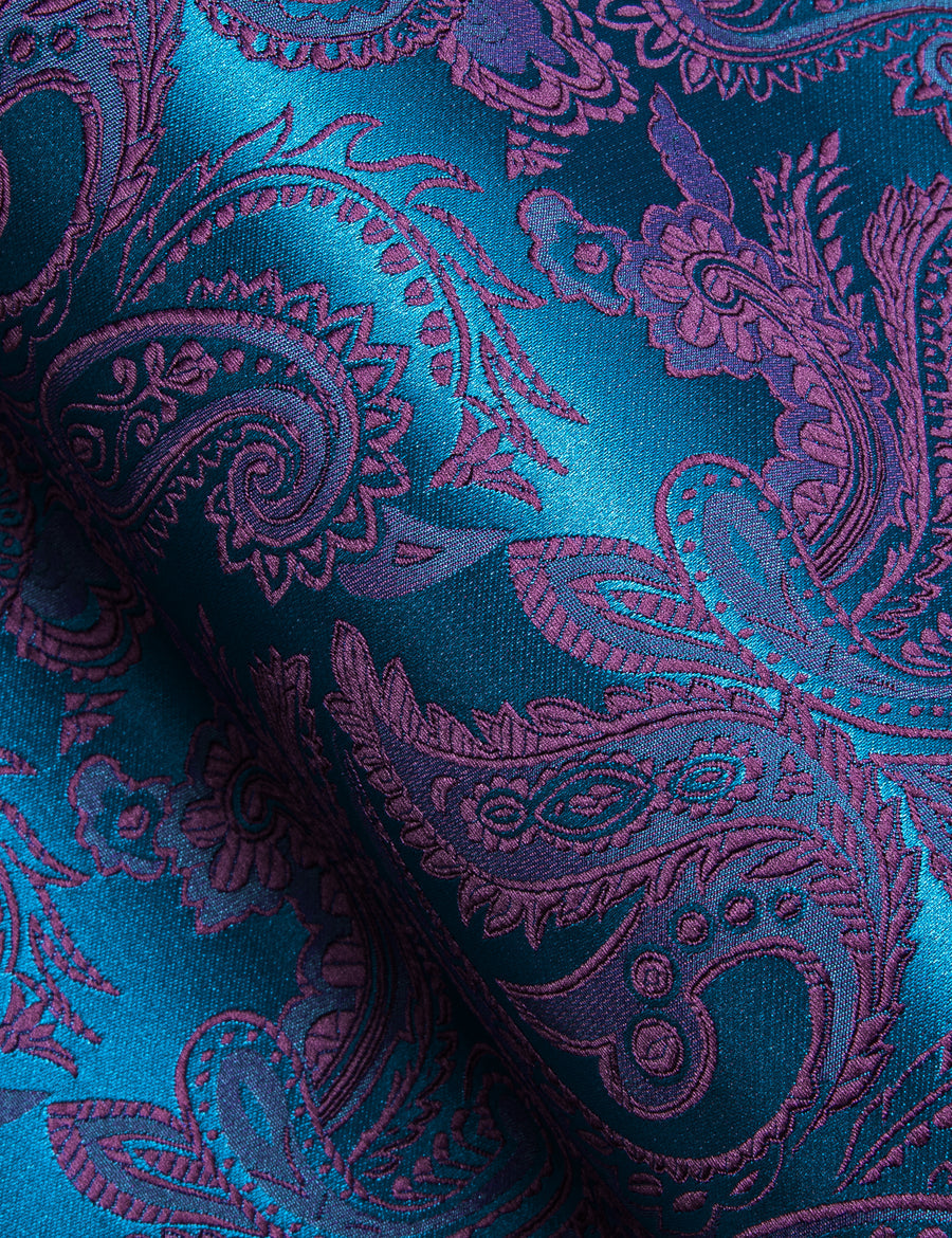 Blue Purple Paisley Flower Pattern Silk Dress Shirt shirt    - Sophisticated Gentlemen