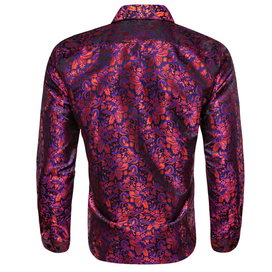 Red Purple Paisley Flower Pattern Silk Dress Shirt shirt    - Sophisticated Gentlemen