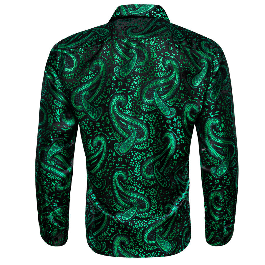 Green Paisley Flower Pattern Silk Dress Shirt shirt    - Sophisticated Gentlemen