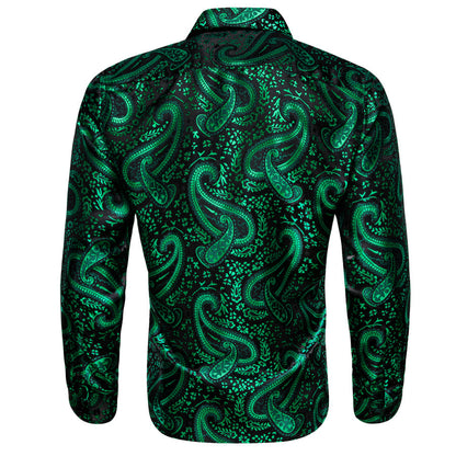 Green Paisley Flower Pattern Silk Dress Shirt shirt    - Sophisticated Gentlemen