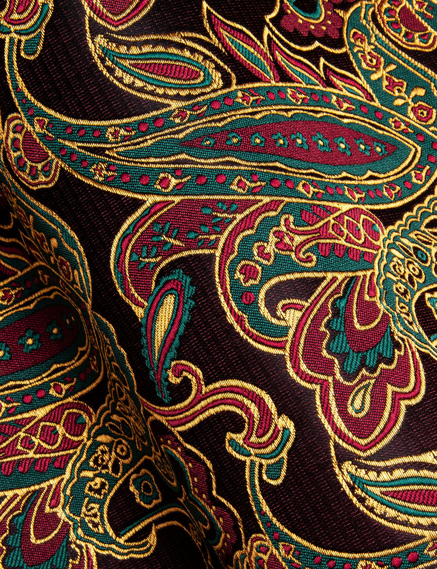 Golden Red Paisley Flower Pattern Silk Dress Shirt shirt    - Sophisticated Gentlemen