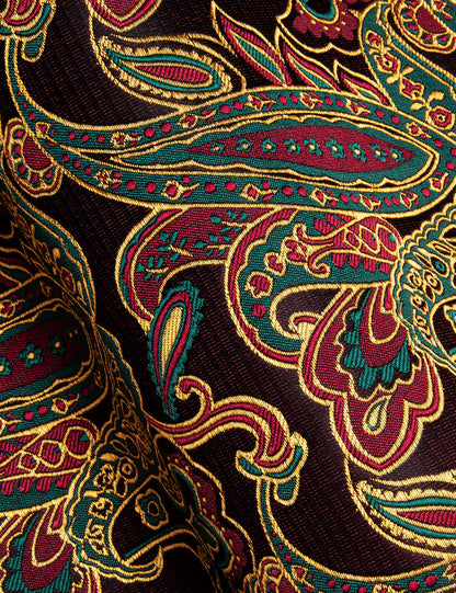 Golden Red Paisley Flower Pattern Silk Dress Shirt shirt    - Sophisticated Gentlemen
