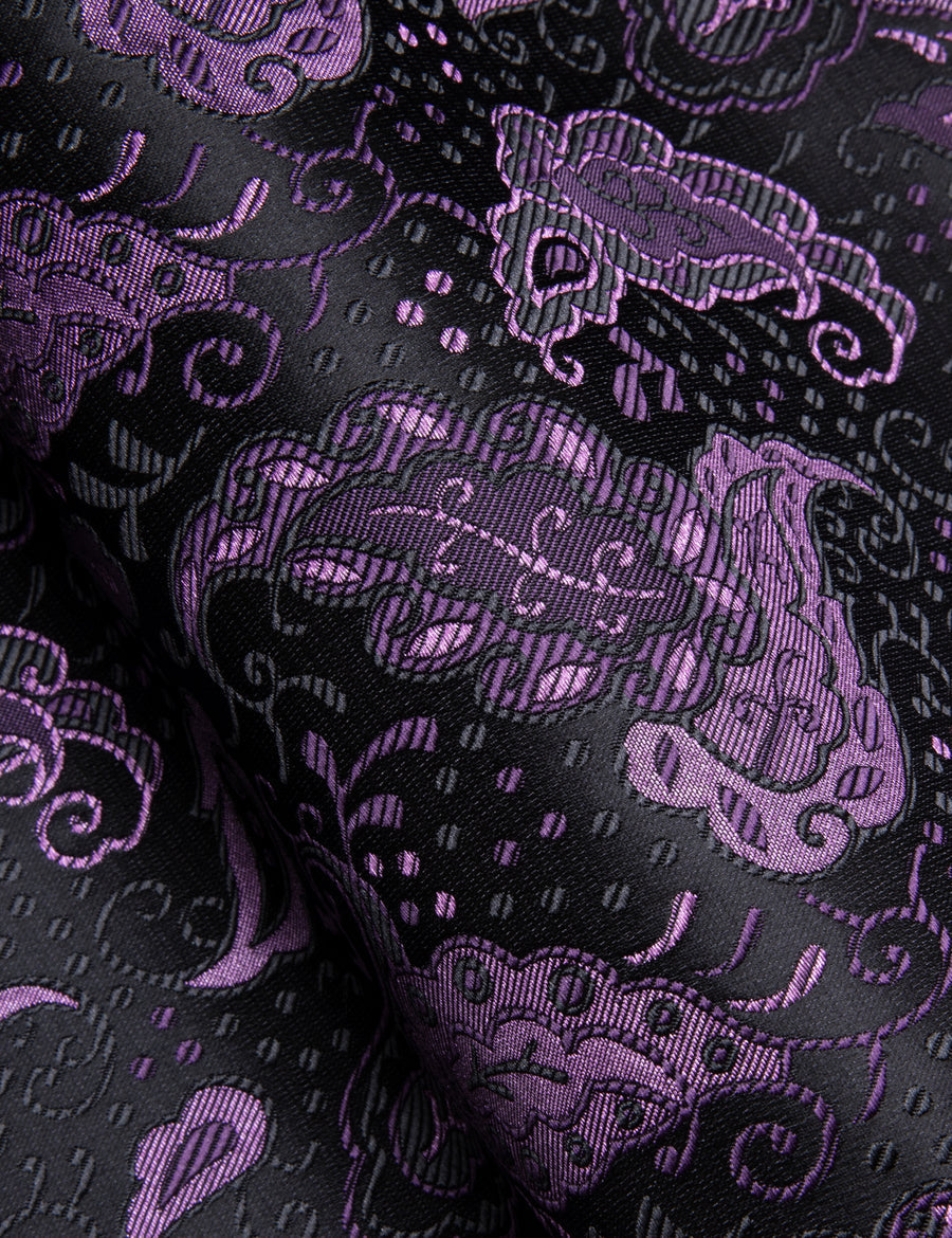 Black Purple Paisley Flower Pattern Silk Dress Shirt shirt    - Sophisticated Gentlemen