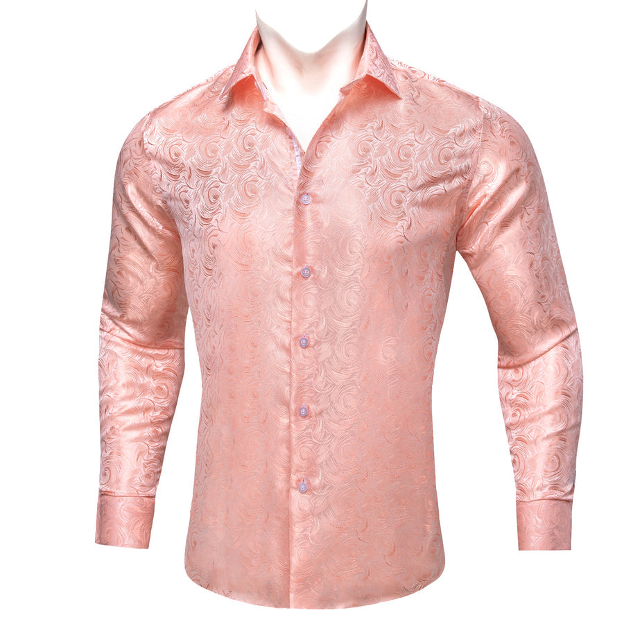 LightPink Rose Flower Pattern Floral Silk Dress Shirt shirt    - Sophisticated Gentlemen
