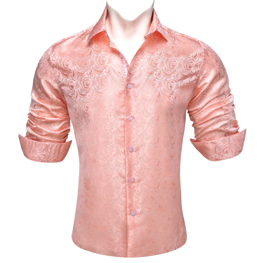 LightPink Rose Flower Pattern Floral Silk Dress Shirt shirt    - Sophisticated Gentlemen