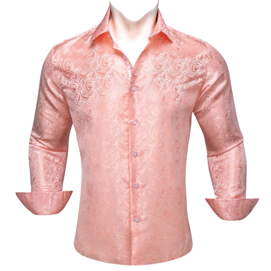 LightPink Rose Flower Pattern Floral Silk Dress Shirt shirt S   - Sophisticated Gentlemen