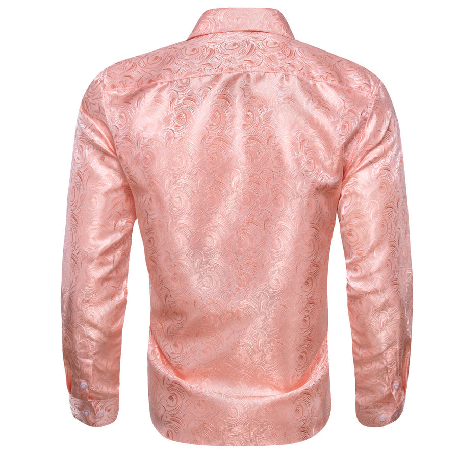 LightPink Rose Flower Pattern Floral Silk Dress Shirt shirt    - Sophisticated Gentlemen