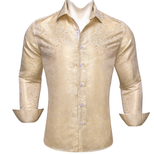 LemonChiffon Paisley Pattern Silk Dress Shirt shirt S   - Sophisticated Gentlemen
