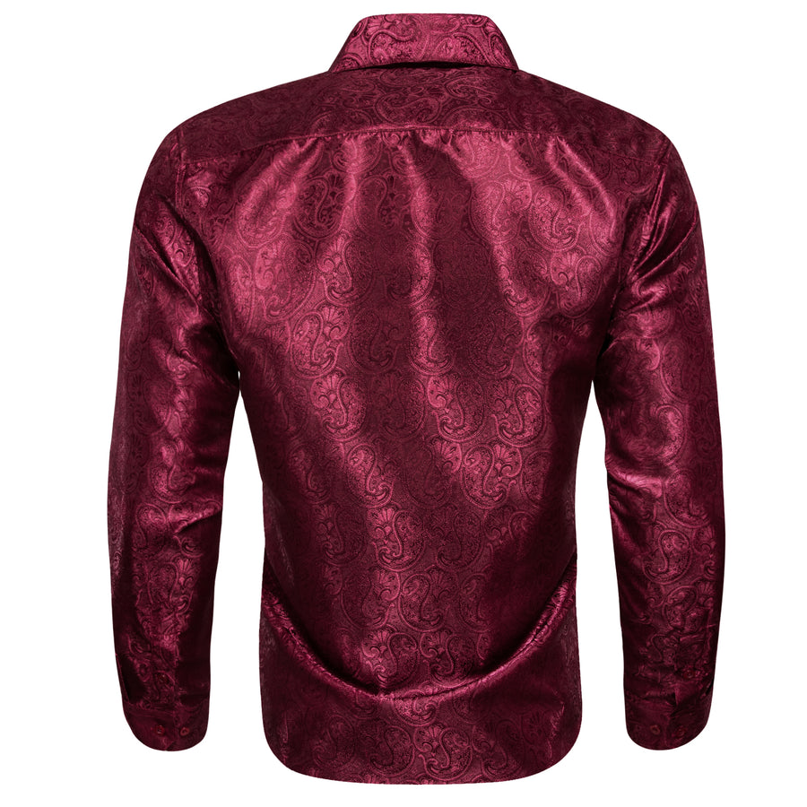 Dark Red Paisley Pattern Silk Dress Shirt shirt    - Sophisticated Gentlemen