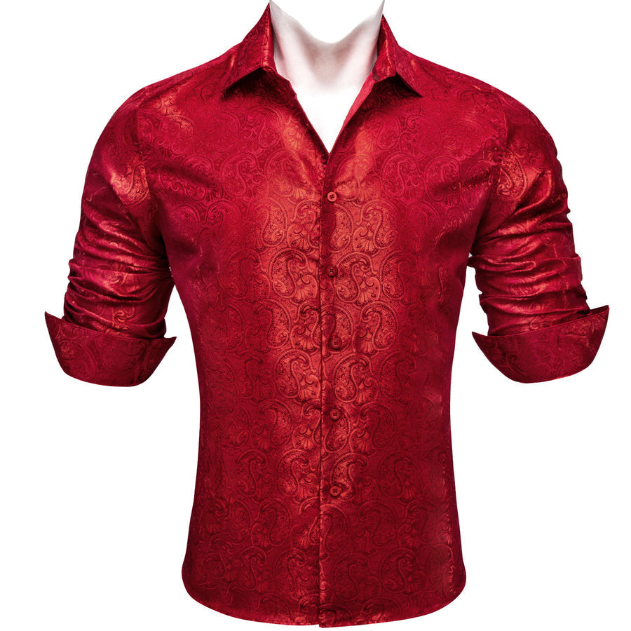 Red Paisley Pattern Silk Dress Shirt shirt    - Sophisticated Gentlemen