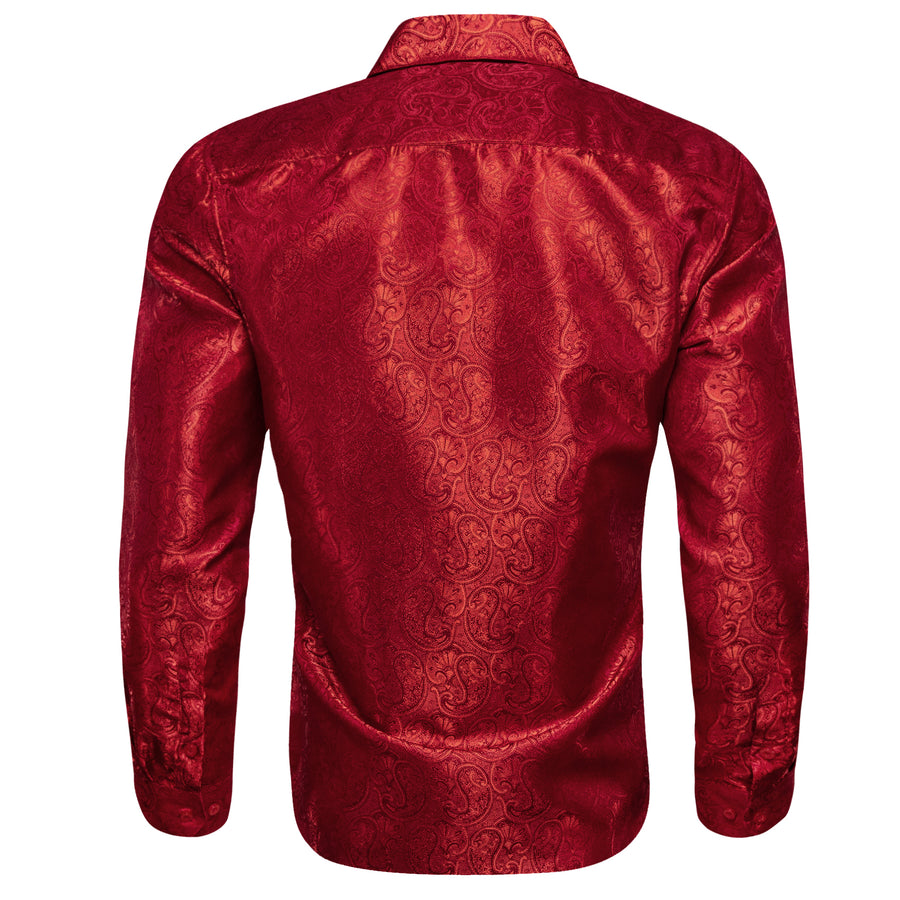 Red Paisley Pattern Silk Dress Shirt shirt    - Sophisticated Gentlemen