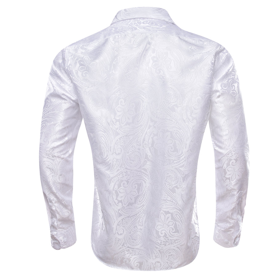 Classic White Paisley Silk Dress Shirt shirt    - Sophisticated Gentlemen
