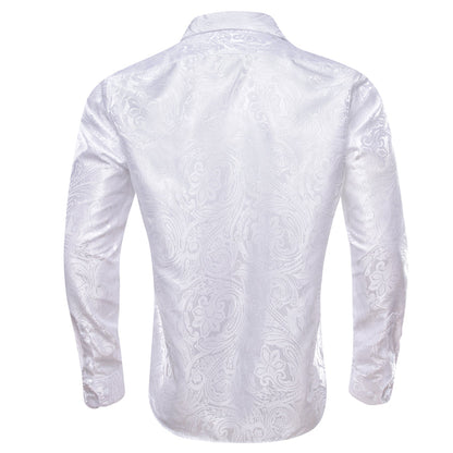 Classic White Paisley Silk Dress Shirt shirt    - Sophisticated Gentlemen
