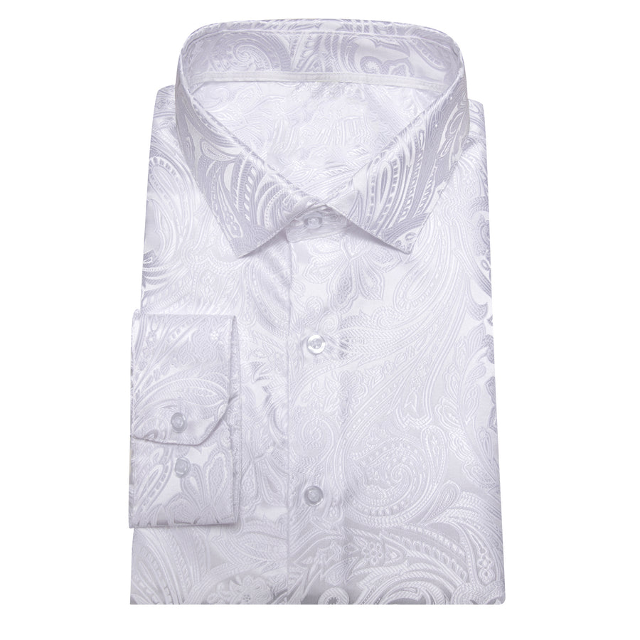 Classic White Paisley Silk Dress Shirt shirt    - Sophisticated Gentlemen