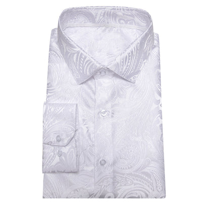 Classic White Paisley Silk Dress Shirt shirt    - Sophisticated Gentlemen