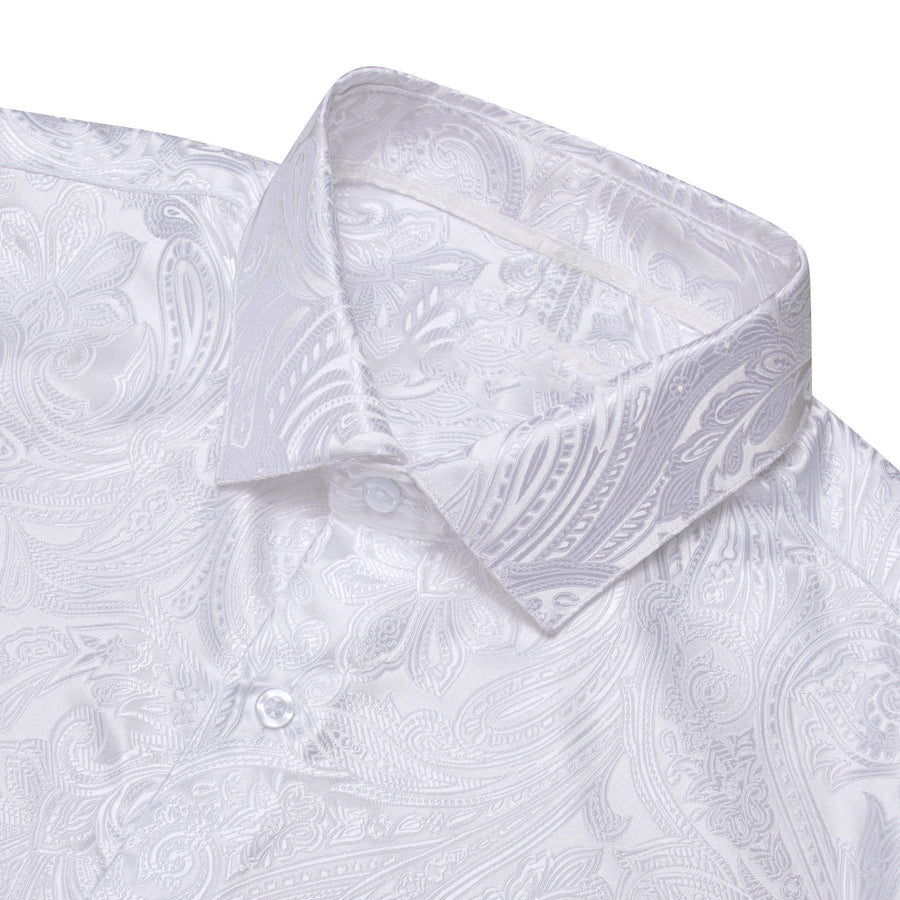 Classic White Paisley Silk Dress Shirt shirt    - Sophisticated Gentlemen