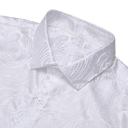 Classic White Paisley Silk Dress Shirt shirt    - Sophisticated Gentlemen