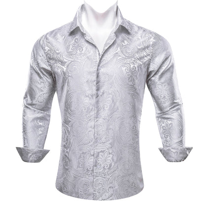 Classic Silver Paisley Silk Dress Shirt shirt S   - Sophisticated Gentlemen