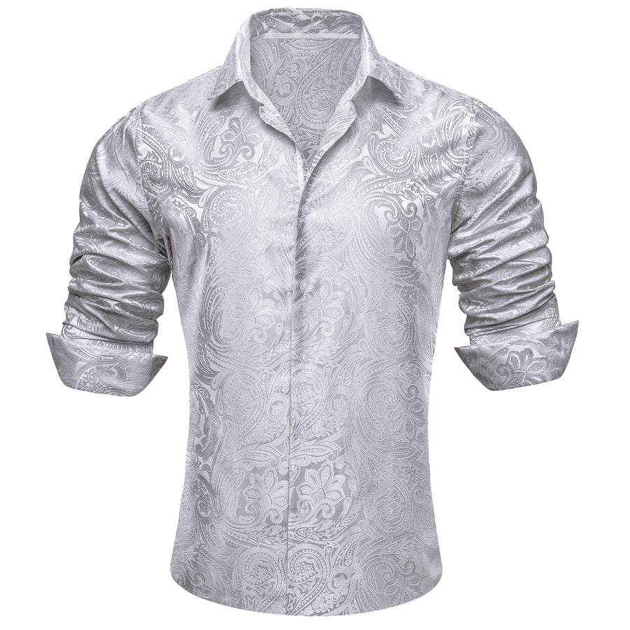 Classic Silver Paisley Silk Dress Shirt shirt    - Sophisticated Gentlemen