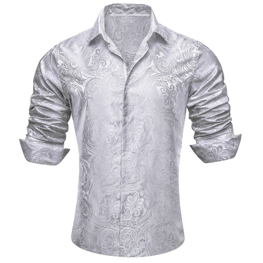 Classic Silver Paisley Silk Dress Shirt shirt    - Sophisticated Gentlemen