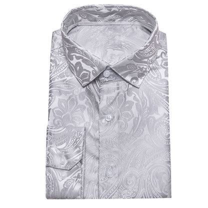 Classic Silver Paisley Silk Dress Shirt shirt    - Sophisticated Gentlemen