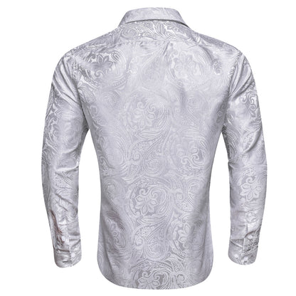 Classic Silver Paisley Silk Dress Shirt shirt    - Sophisticated Gentlemen