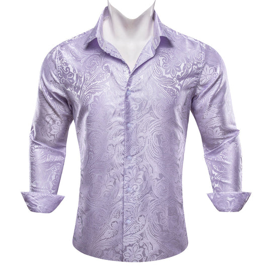Light Purple Paisley Silk Dress Shirt shirt S   - Sophisticated Gentlemen