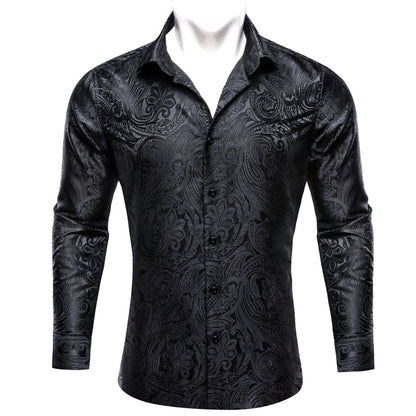 Classic Black Paisley Silk Dress Shirt shirt S   - Sophisticated Gentlemen
